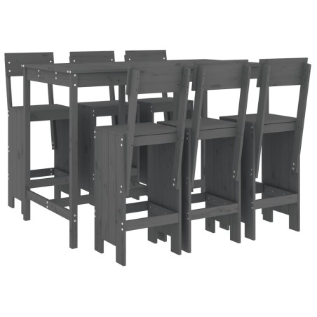 Set Bar da Giardino 7 pz Grigio in Legno Massello di Pino