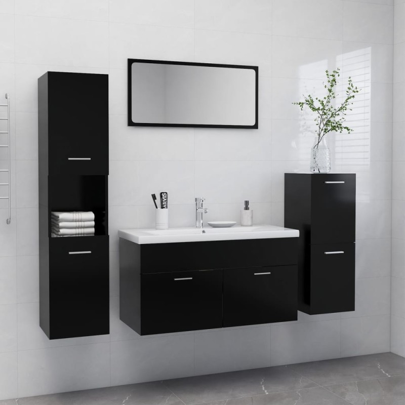 vidaXL Set Mobili da Bagno Nero in Truciolato vidaXL Set Mobili da Bagno Nero in Truciolato