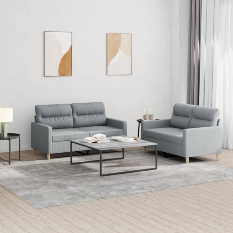 Set di Divani 2 pz con Cuscini Grigio Chiaro in Tessuto Set di Divani 2 pz con Cuscini Grigio Chiaro in Tessuto