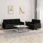Set di Divani 2 pz con Cuscini Nero in Tessuto Set di Divani 2 pz con Cuscini Nero in Tessuto