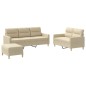 Set di Divani 3 pz con Cuscini Crema in Tessuto Set di Divani 3 pz con Cuscini Crema in Tessuto