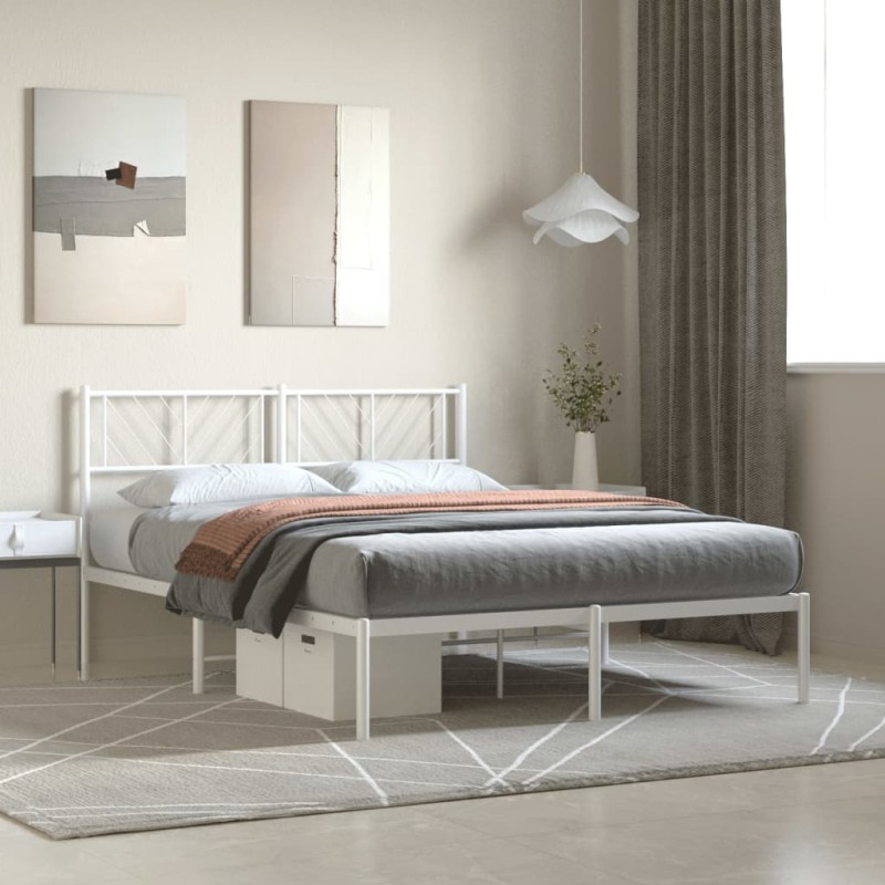 Giroletto con Testiera Metallo Bianco 140x190 cm Giroletto con Testiera Metallo Bianco 140x190 cm
