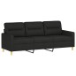 Set di Divani 3 pz con Cuscini Nero in Tessuto Set di Divani 3 pz con Cuscini Nero in Tessuto