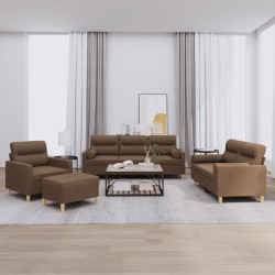 Set di Divani 4 pz con Cuscini Marrone in Tessuto