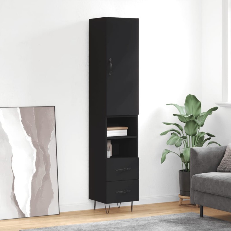 Credenza Nera 34,5x34x180 cm in Legno Multistrato Credenza Nera 34,5x34x180 cm in Legno Multistrato
