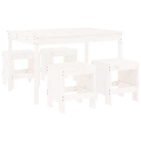 Set da Pranzo per Giardino 5pz Bianco in Legno Massello di Pino