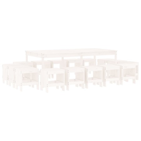 Set da Pranzo per Giardino 17pz Bianco Legno Massello di Pino