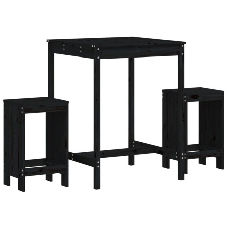 Set Bar da Giardino 3 pz Nero in Legno Massello di Pino