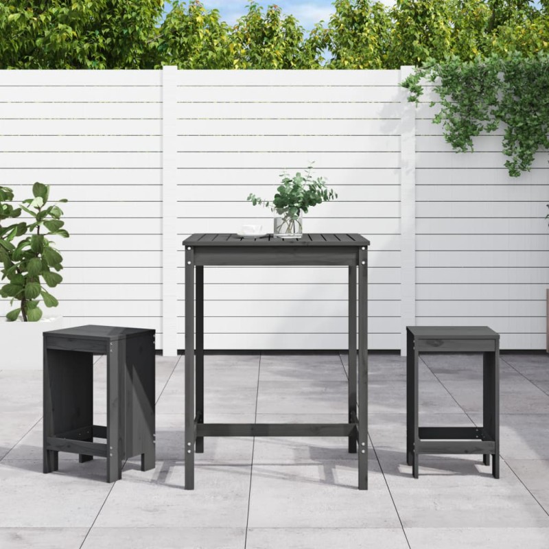 Set Bar da Giardino 3 pz Grigio in Legno Massello di Pino Set Bar da Giardino 3 pz Grigio in Legno Massello di Pino