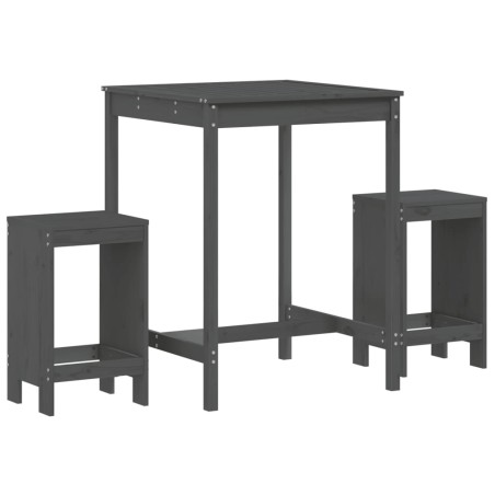 Set Bar da Giardino 3 pz Grigio in Legno Massello di Pino