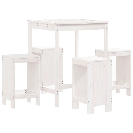 Set Bar da Giardino 5 pz Bianco in Legno Massello di Pino