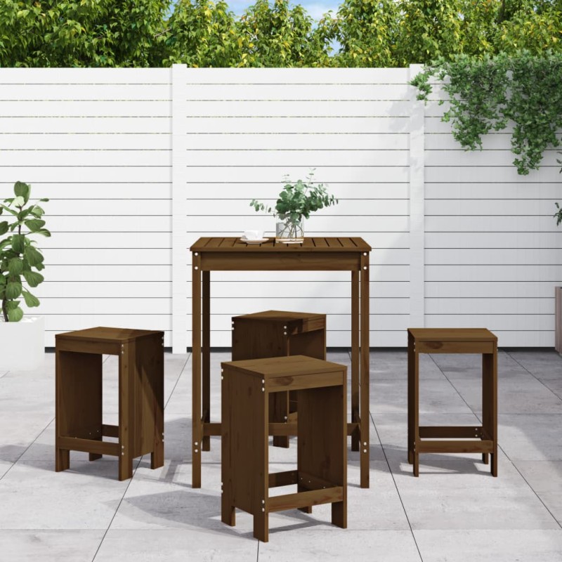 Set Bar da Giardino 5 pz Miele in Legno Massello di Pino Set Bar da Giardino 5 pz Miele in Legno Massello di Pino