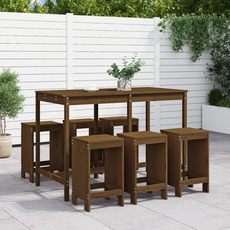 Set Bar da Giardino 7 pz Miele in Legno Massello di Pino Set Bar da Giardino 7 pz Miele in Legno Massello di Pino