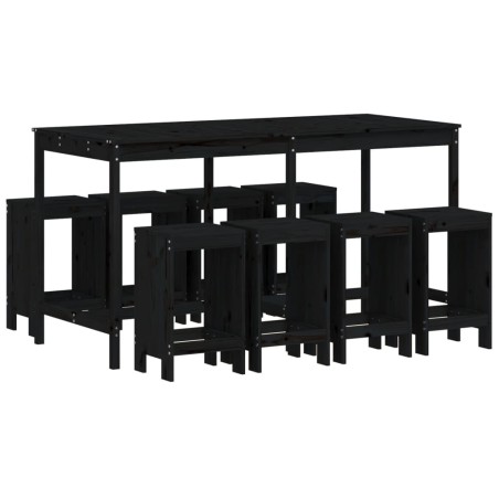 Set Bar da Giardino 9 pz Nero in Legno Massello di Pino