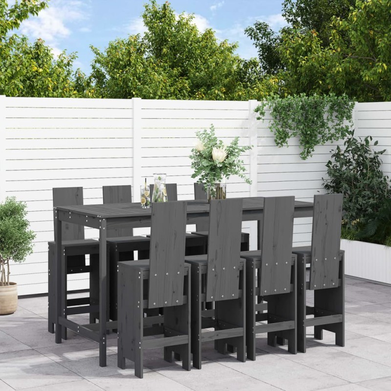 Set Bar da Giardino 9 pz Grigio in Legno Massello di Pino Set Bar da Giardino 9 pz Grigio in Legno Massello di Pino
