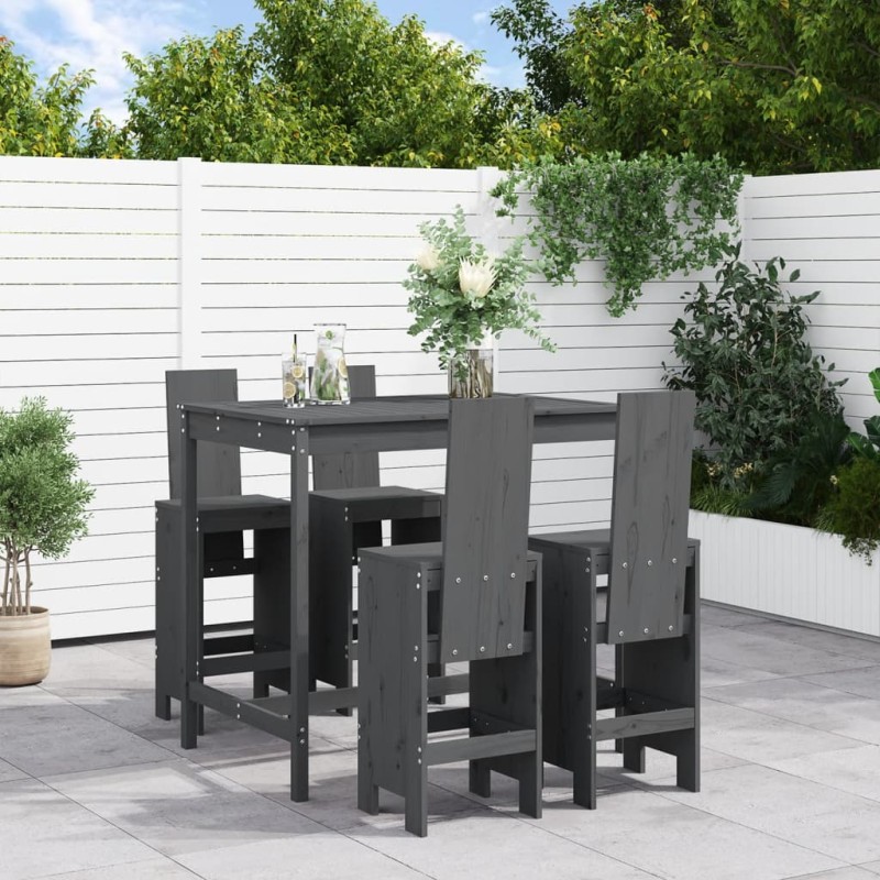 Set Bar da Giardino 5 pz Grigio in Legno Massello di Pino Set Bar da Giardino 5 pz Grigio in Legno Massello di Pino