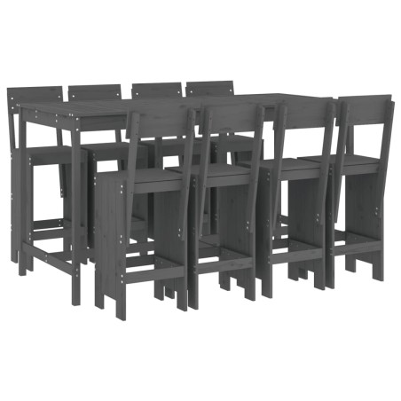 Set Bar da Giardino 9 pz Grigio in Legno Massello di Pino