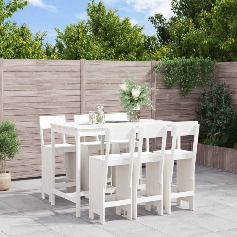 Set Bar da Giardino 7 pz Bianco in Legno Massello di Pino Set Bar da Giardino 7 pz Bianco in Legno Massello di Pino