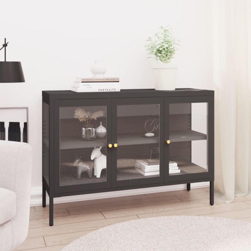 Credenza Antracite 105x35x70 cm in Acciaio e Vetro Credenza Antracite 105x35x70 cm in Acciaio e Vetro