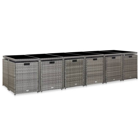 Set da Pranzo per Esterni 17 pz con Cuscini Polyrattan Grigio