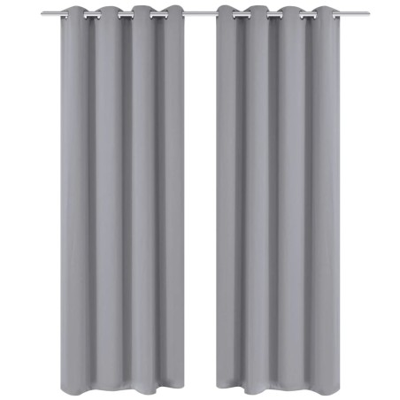 2 Pz Tende Oscuranti con Occhielli in Metallo 135x175 cm Grigie
