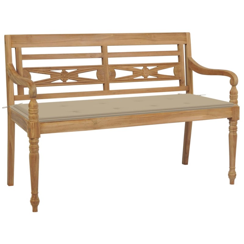 Panca Batavia con Cuscino Beige 120 cm in Massello di Teak Panca Batavia con Cuscino Beige 120 cm in Massello di Teak