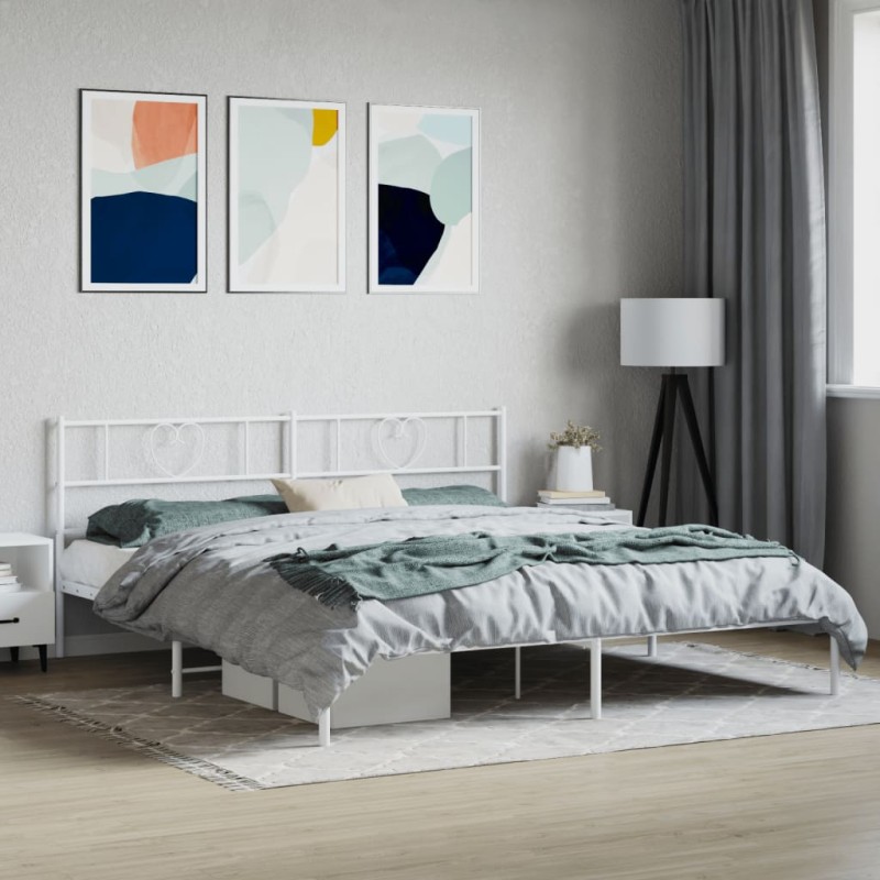 Giroletto con Testiera Metallo Bianco 193x203 cm Giroletto con Testiera Metallo Bianco 193x203 cm