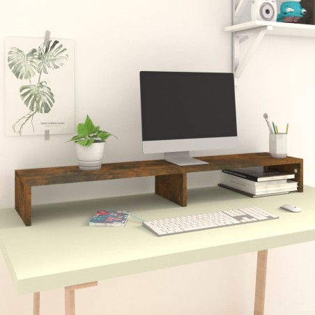 vidaXL Supporto Monitor Rovere Fumo 110x23,5x9 cm Legno Multistrato