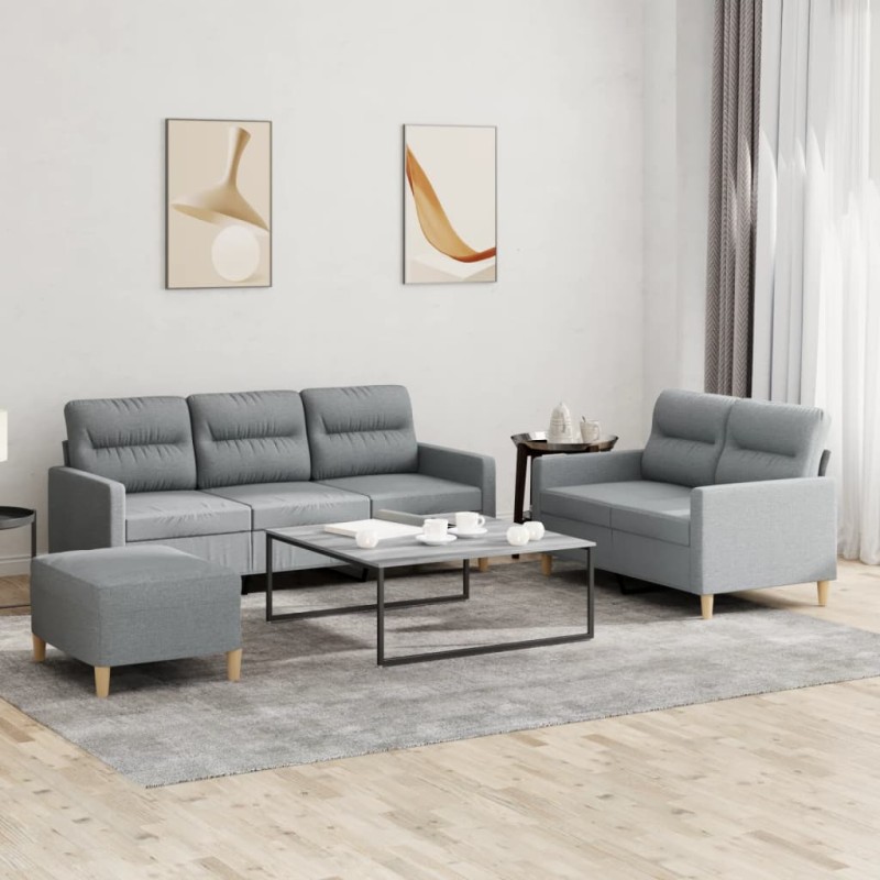 Set di Divani 3 pz con Cuscini Grigio Chiaro in Tessuto Set di Divani 3 pz con Cuscini Grigio Chiaro in Tessuto
