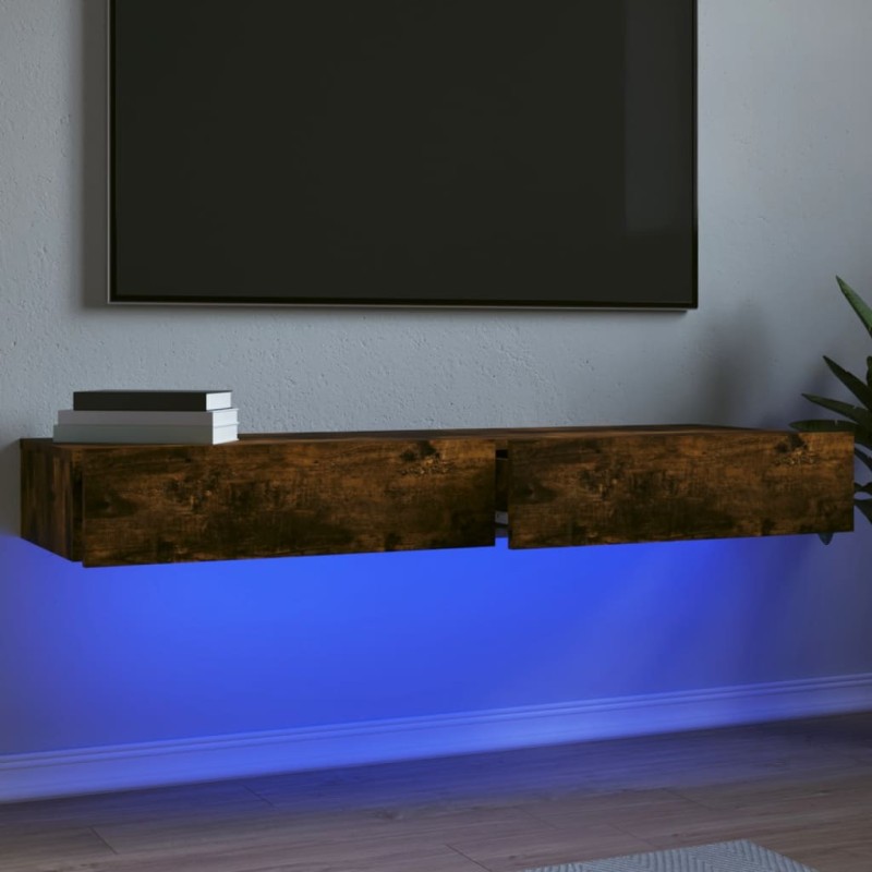 Mobili Porta TV con Luci LED 2 pz Rovere Fumo 60x35x15,5 cm Mobili Porta TV con Luci LED 2 pz Rovere Fumo 60x35x15,5 cm