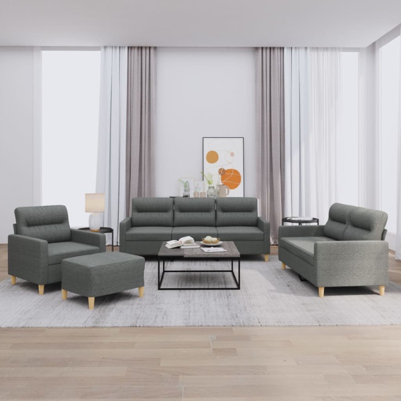 Set di Divani 4 pz con Cuscini Grigio Scuro in Tessuto Set di Divani 4 pz con Cuscini Grigio Scuro in Tessuto