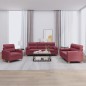 Set di Divani 3 pz con Cuscini Rosso Vino in Tessuto Set di Divani 3 pz con Cuscini Rosso Vino in Tessuto