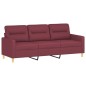 Set di Divani 3 pz con Cuscini Rosso Vino in Tessuto Set di Divani 3 pz con Cuscini Rosso Vino in Tessuto