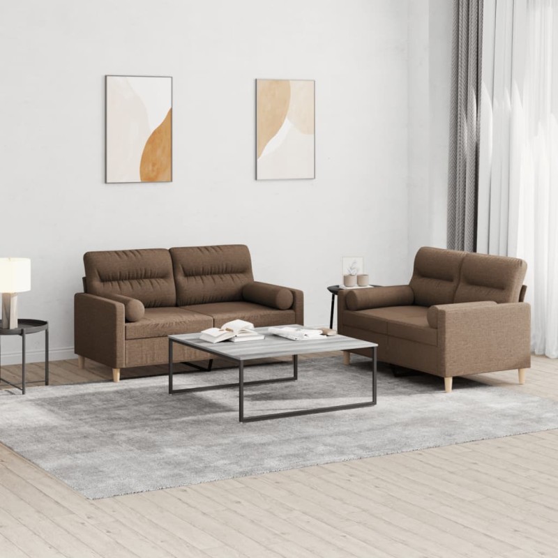 Set di Divani 2 pz con Cuscini Marrone in Tessuto Set di Divani 2 pz con Cuscini Marrone in Tessuto