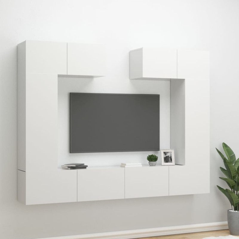 Set di Mobili Porta TV 6 pz Bianco Lucido in Legno Multistrato Set di Mobili Porta TV 6 pz Bianco Lucido in Legno Multistrato