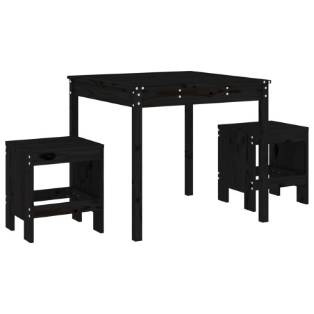 Set da Bistrot da Giardino 3 pz Nero in Legno Massello di Pino