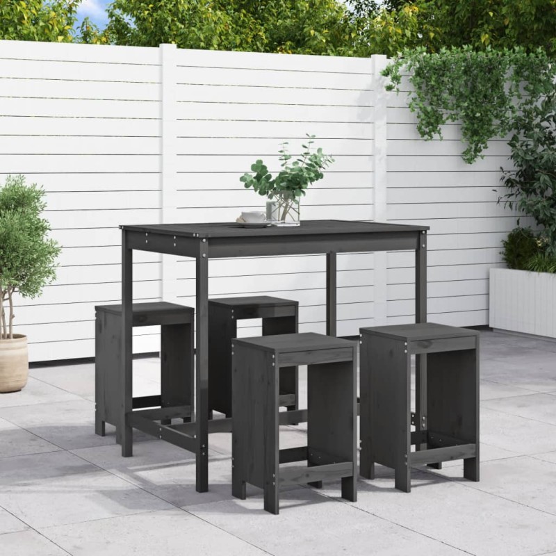 Set Bar da Giardino 5 pz Grigio in Legno Massello di Pino Set Bar da Giardino 5 pz Grigio in Legno Massello di Pino