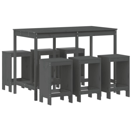 Set Bar da Giardino 7 pz Grigio in Legno Massello di Pino