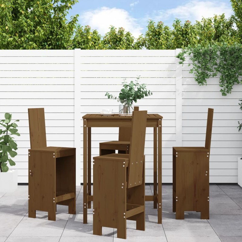 Set Bar da Giardino 5 pz Miele in Legno Massello di Pino Set Bar da Giardino 5 pz Miele in Legno Massello di Pino