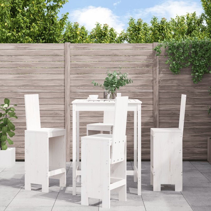 Set Bar da Giardino 5 pz Bianco in Legno Massello di Pino Set Bar da Giardino 5 pz Bianco in Legno Massello di Pino