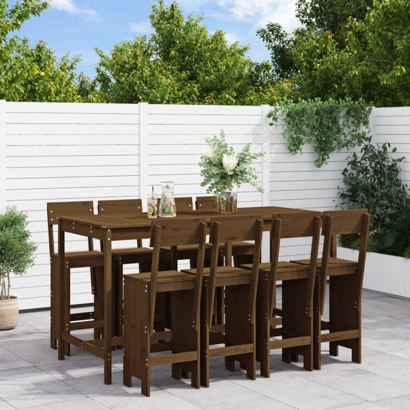 Set Bar da Giardino 9 pz Miele in Legno Massello di Pino Set Bar da Giardino 9 pz Miele in Legno Massello di Pino