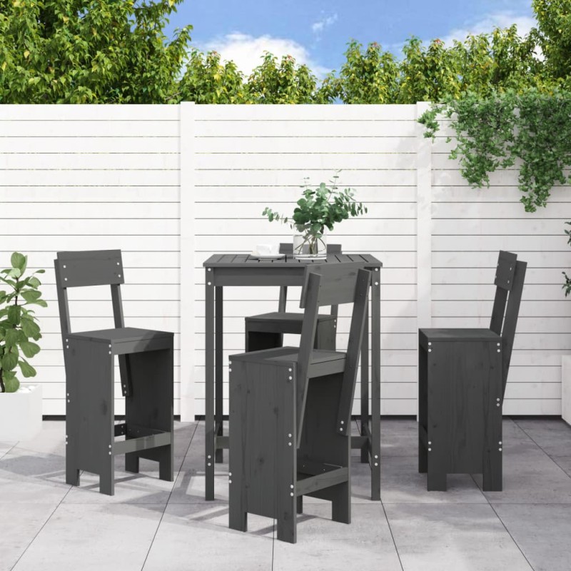 Set Bar da Giardino 5 pz Grigio in Legno Massello di Pino Set Bar da Giardino 5 pz Grigio in Legno Massello di Pino