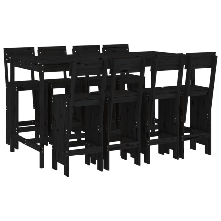 Set Bar da Giardino 7 pz Nero in Legno Massello di Pino