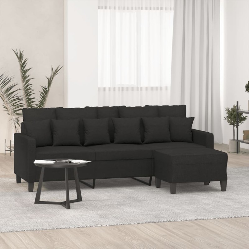 vidaXL Divano a 3 Posti con Poggiapiedi Nero 180 cm in Tessuto vidaXL Divano a 3 Posti con Poggiapiedi Nero 180 cm in Tessuto