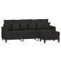 vidaXL Divano a 3 Posti con Poggiapiedi Nero 180 cm in Tessuto vidaXL Divano a 3 Posti con Poggiapiedi Nero 180 cm in Tessuto