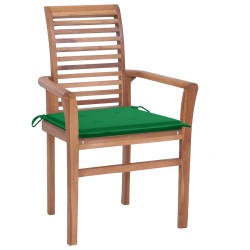 Sedie da Pranzo 2 pz con Cuscini Verdi in Massello di Teak