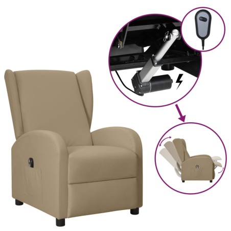 Poltrona Wing Back Elettrica Reclinabile Cappuccino Similpelle