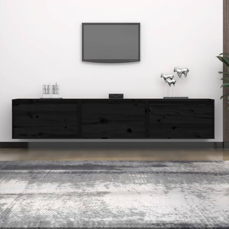 vidaXL Mobili TV 3 pz Neri in Legno Massello di Pino vidaXL Mobili TV 3 pz Neri in Legno Massello di Pino