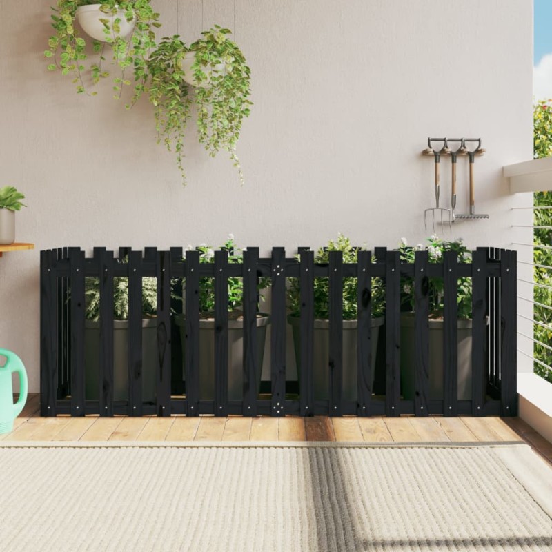 Fioriera Giardino a Recinzione Nera 200x50x70cm Massello Pino Fioriera Giardino a Recinzione Nera 200x50x70cm Massello Pino