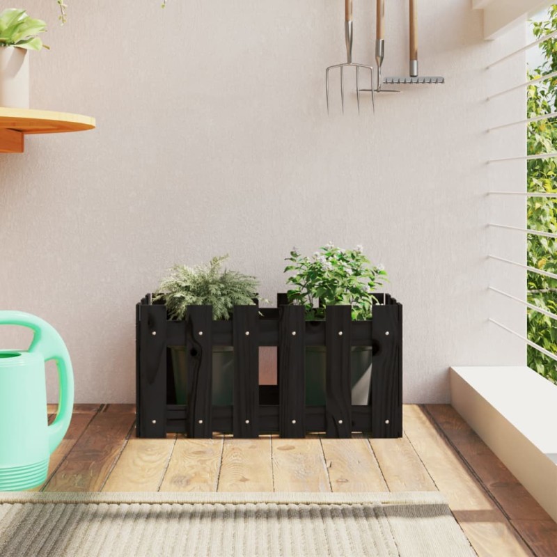 Fioriera Giardino a Recinzione Nera 60x30x30 cm Massello Pino Fioriera Giardino a Recinzione Nera 60x30x30 cm Massello Pino
